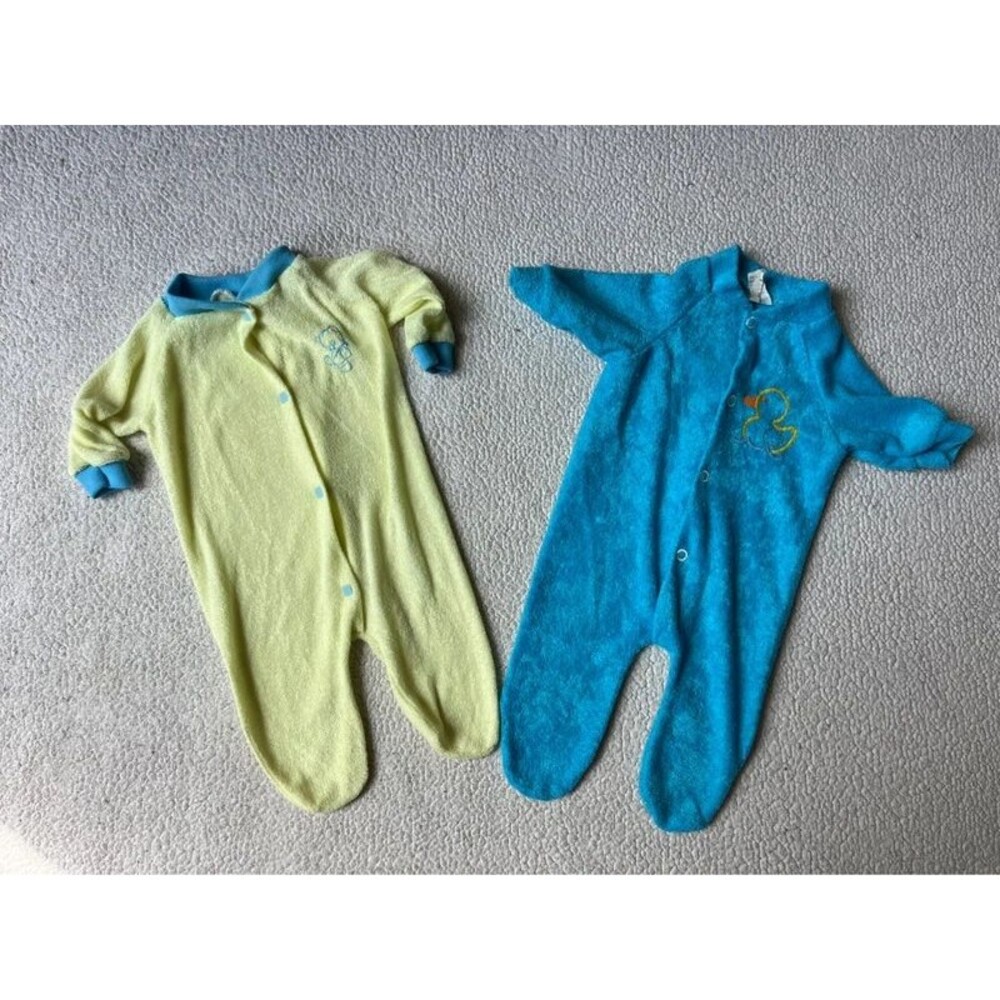 2 1990s Vintage Obion Terry Cloth Onesie Footsie Pajamas